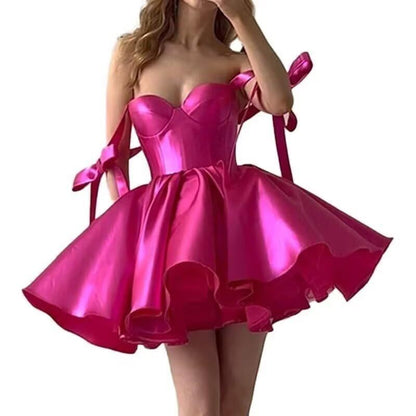 vmtvr long pink dress Wedding Dress Mini Satin Dress Tube Top Backless Satin Banquet Party Skirt