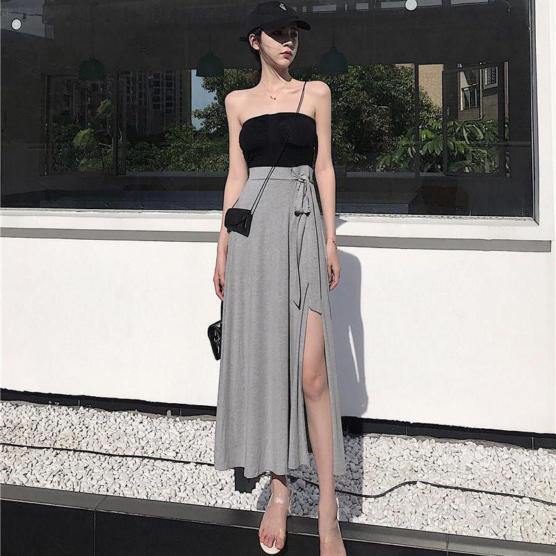 vmtvr fashion outfits Sexy Split High Waist A- line Skirt Mid-Length Online Celebrity Ins Skirt Women's Summer New One-Piece Fairy Skirt