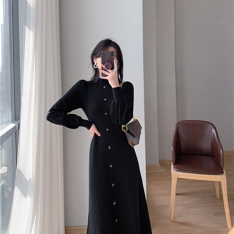 vmtvr 2000s fashion Autumn and Winter Women's Elegant Hepburn Style Sweater Skirt Half Turtleneck Inner Wear Mid-Length Knitted Long Sleeve Dress