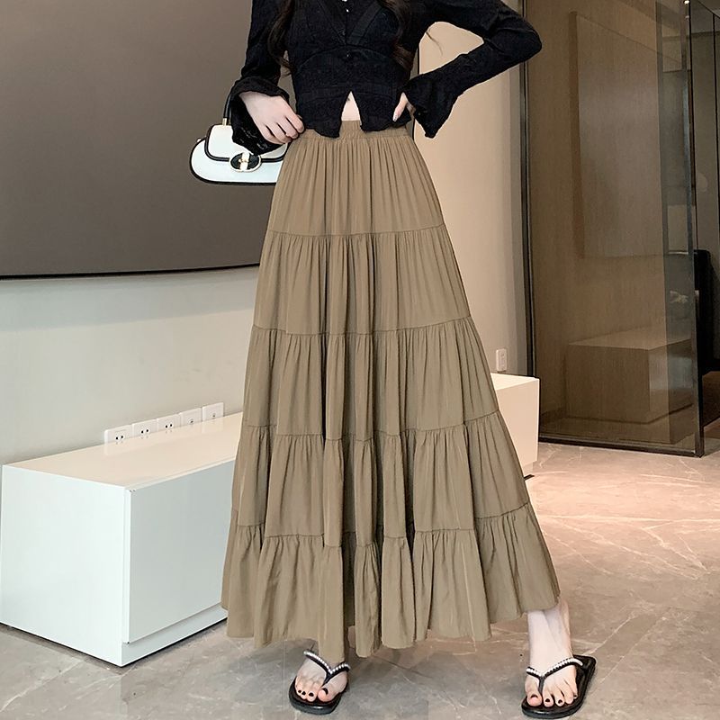 vmtvr church outfit Chanel Style Korean Style Cake Skirt 2024 New Spring and Summer Slimming High Waist Design Stitching Western Style All-Match Long Skirt for Women