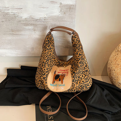 VMTVR 2025 Retro fashion leopard print tote bag women's popular new trend versatile underarm bag large capacity commuter women's backpack