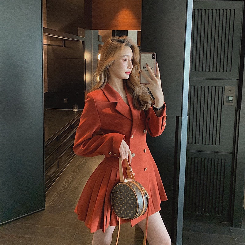 vmtvr date night outfit Spring and Autumn New Korean Style Breasted Suit Dress Women