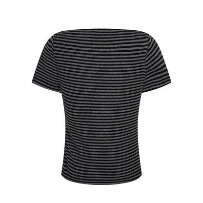 134th Street Tide Premium Sense Women's Tide Stripe Niche Design Short Sleeve Spice Girls Wear More High Short T-Shirts
