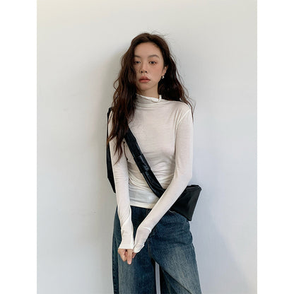 2025  wool Tencel semi-turtleneck long-sleeved T-shirt 2025 early spring skin-friendly bottoming knitted sweater women's A9093