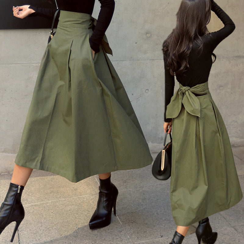 vmtvr 2000s fashion Three-Color Skirt Spring and Autumn A- line Umbrella Skirt Super Popular Bow Large Swing Skirt Slim Waist Dress