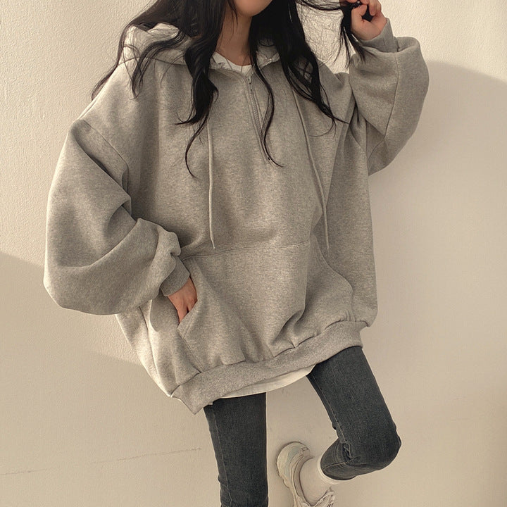 vmtvr harajuku fashion dress to impress Pullover Zipper Hooded Sweater for Women Ins Long Student Loose Spring, Autumn and Winter Fleece-lined Korean Style Thin