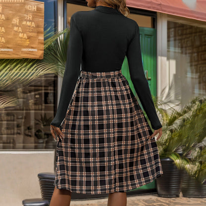 vmtvr outfit inspo fall 2024 Autumn and Winter New Stitching Skirt Slim Commuter Elegant Plaid Lace-up Dress