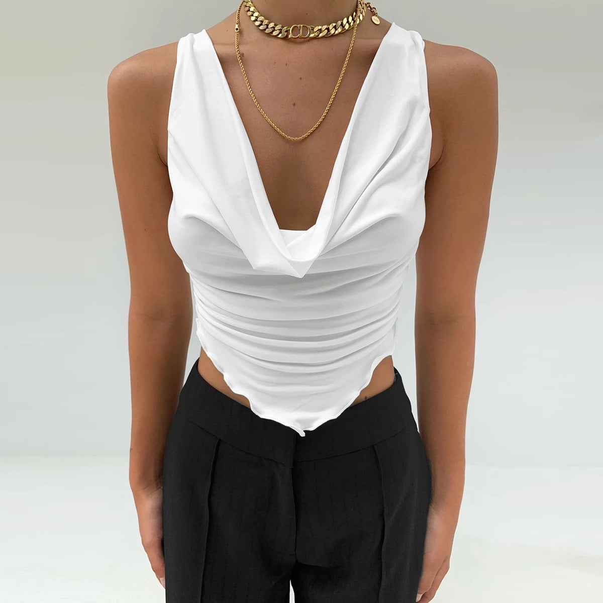 vmtvr going out outfits 2024 Summer Sexy Camisole Slim-Fit Deep V Sleeveless Ruffled Top for Women