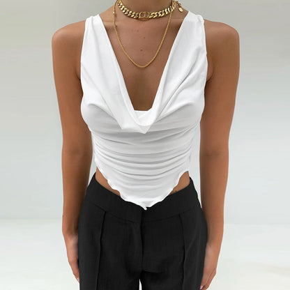 vmtvr going out outfits 2024 Summer Sexy Camisole Slim-Fit Deep V Sleeveless Ruffled Top for Women