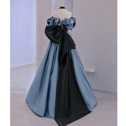 vmtvr dress Blue off-Shoulder Evening Dress for Women New Banquet Host Adult Ceremony Niche Light Luxury Long Dress