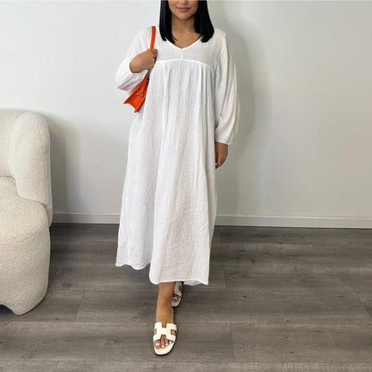 vmtvr outfit inspo 24 Summer and Autumn New Women's Dress Solid Color Long Sleeve Loose Casual Women's V-neck Dress