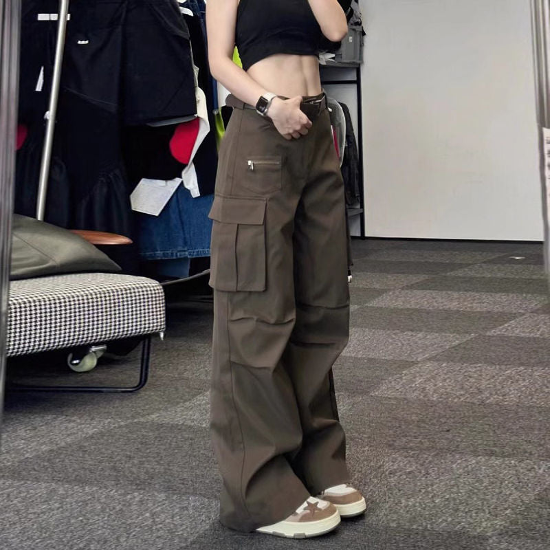 vmtvr masc outfits Vibe Style Multi-Pocket High Street Retro Overalls Women's Spring and Summer New Straight Wide-Leg Casual Pants Fashion