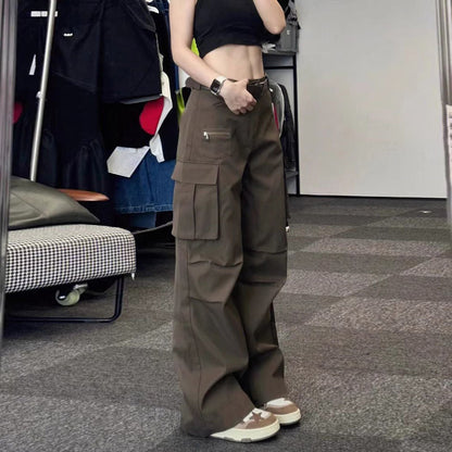 vmtvr masc outfits Vibe Style Multi-Pocket High Street Retro Overalls Women's Spring and Summer New Straight Wide-Leg Casual Pants Fashion