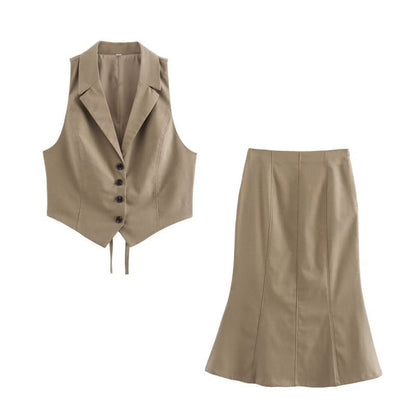 vmtvr business casual outfits for women 2024 Summer New American Hot Girl Back Opening Design Vest High Waist Fishtail Skirt Mid-Length Skirt Suit