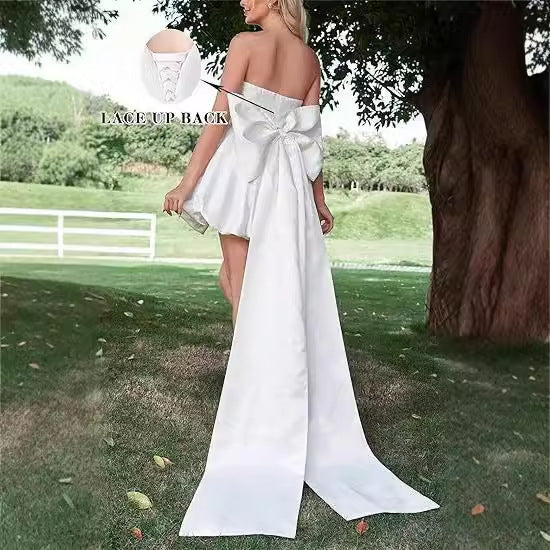 vmtvr pop culture dress to impress Tube Top Light Wedding Dress 2024 Autumn New Bridal White Simple Temperament Outdoor Yarn Banquet Short Evening Dress