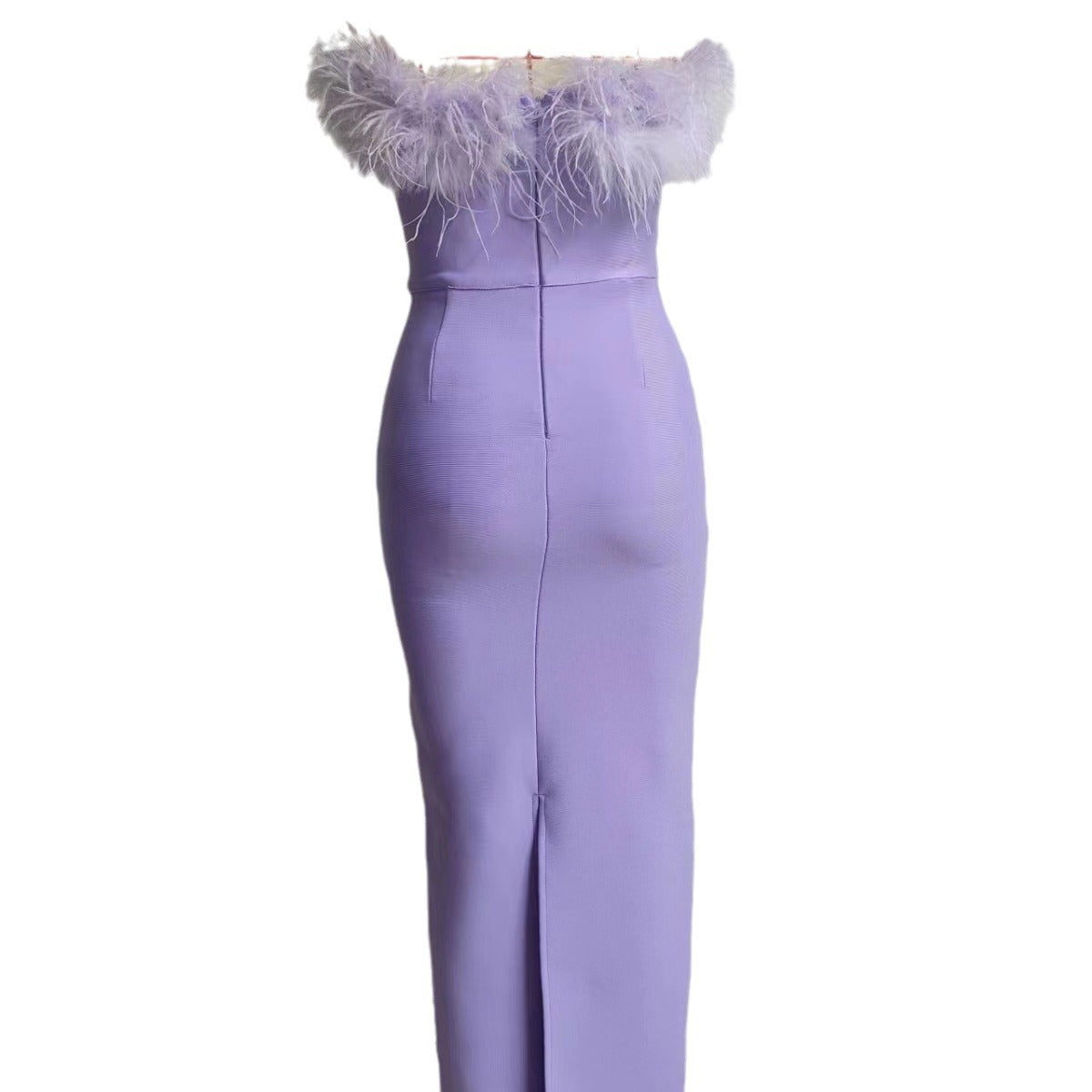 vmtvr classy demure mindful dress to impress Autumn New Sexy Tube Top Light Purple Feather Elegant Tight Slimming Long Bandage Dress