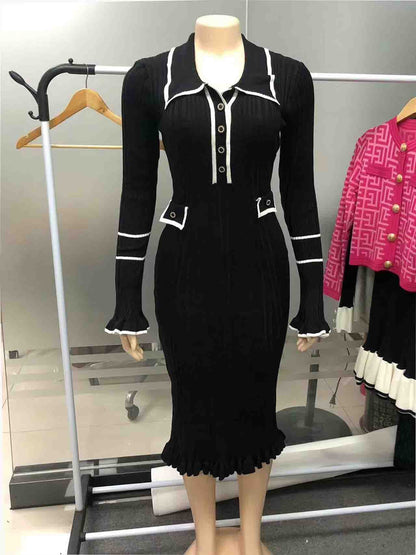 vmtvr uniforms dress to impress Autumn New Fashion Contrast Color Slim Knit Elegant One-Piece Dress