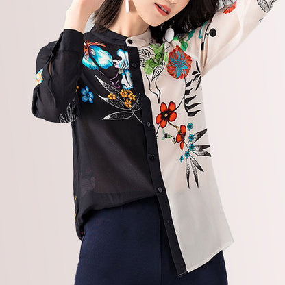 2025 Design Sense Niche Silk Shirt  Summer Temperament Cardigan Long Sleeve Collarless Women's Shirt Fashion Women's Clothing