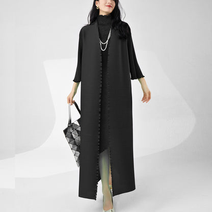 2025 Hot trade long trench coat women's high-end trench coat splicing loose Muslim robe temperament Mizhai cardigan coat autumn