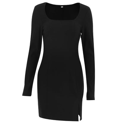 vmtvr going out outfits French Style Elegant Retro Small Black Dress Elegant Square Collar Bottoming Long Sleeve Dress Women's Autumn Tight Waist Hip Skirt