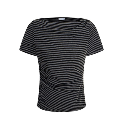 134th Street Tide Premium Sense Women's Tide Stripe Niche Design Short Sleeve Spice Girls Wear More High Short T-Shirts