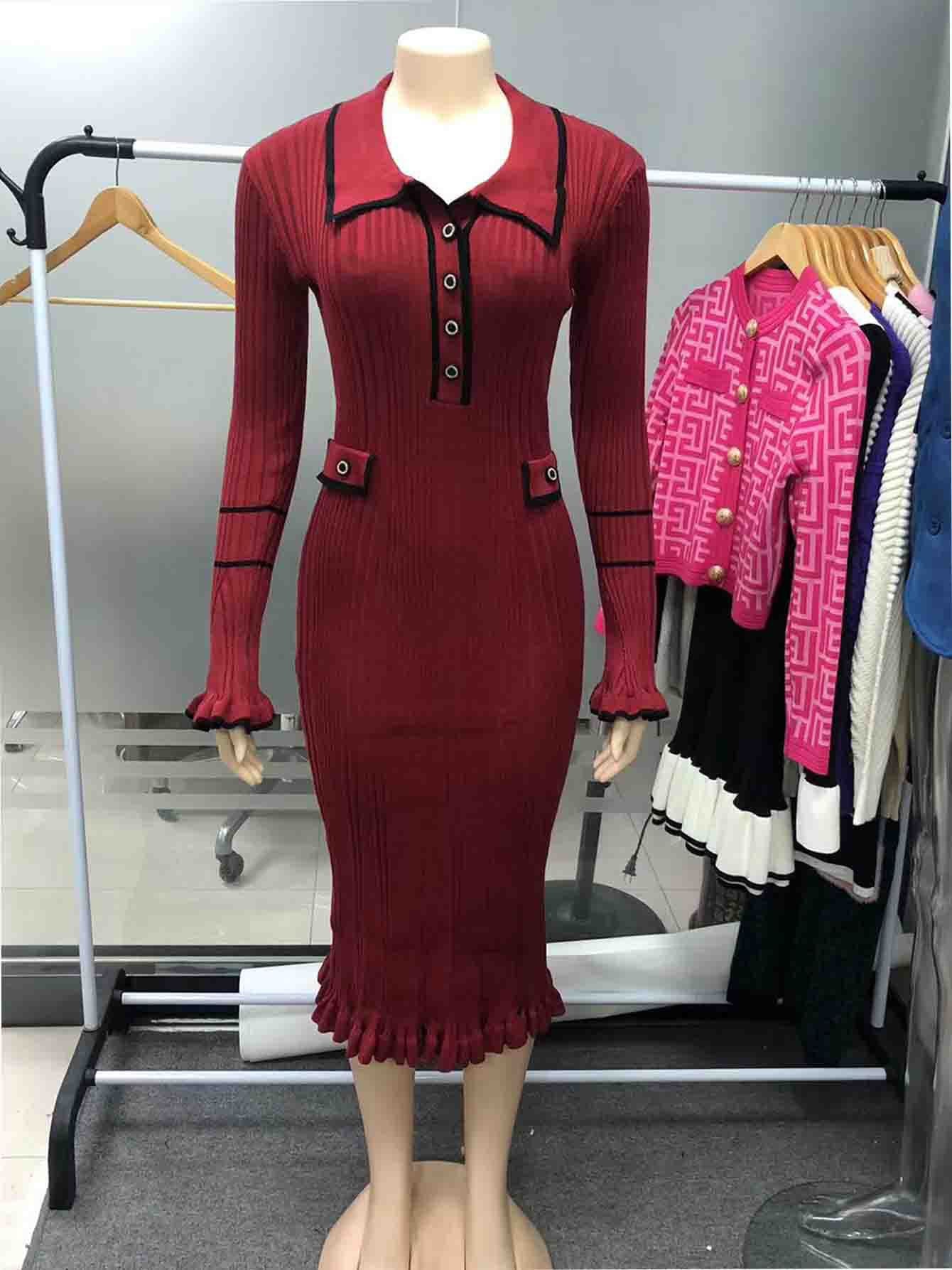 vmtvr uniforms dress to impress Autumn New Fashion Contrast Color Slim Knit Elegant One-Piece Dress