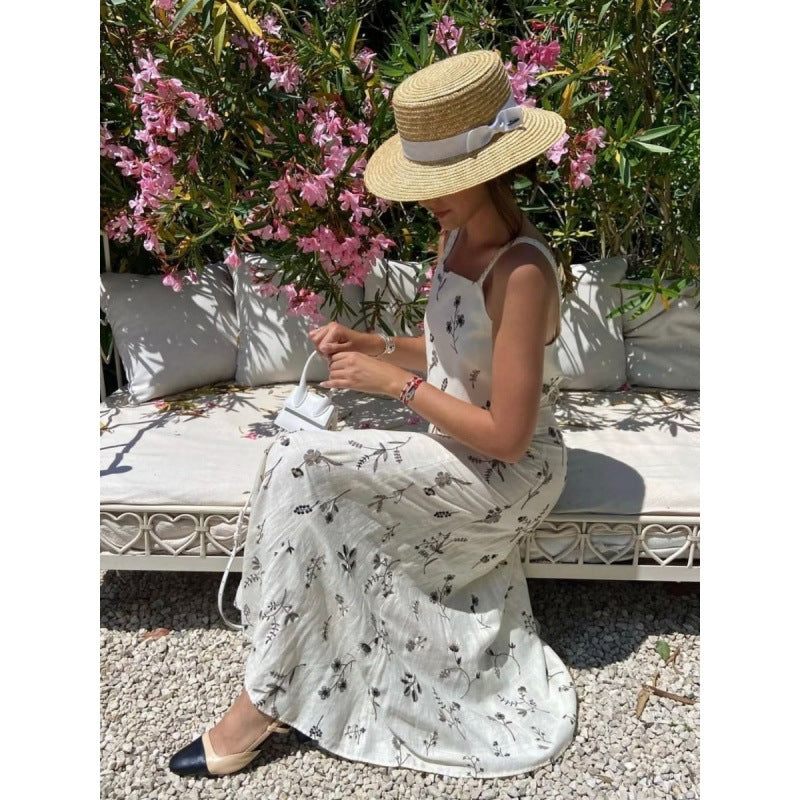 vmtvr going out outfits Summer New Blogger Small Flower Embroidered Strap High Waist Skirt Long Skirt Suit