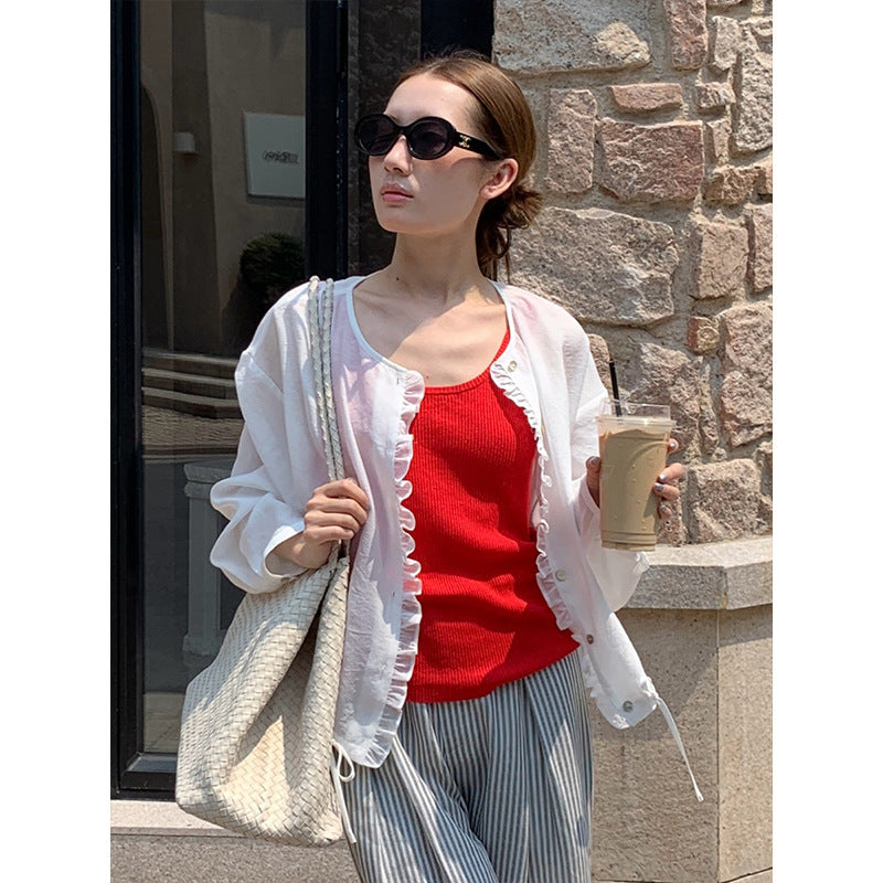 2025  light and breathable sunscreen shirt 2025 thirteen rows summer new fungus edge long-sleeved shirt T5010X
