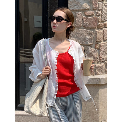 2025  light and breathable sunscreen shirt 2025 thirteen rows summer new fungus edge long-sleeved shirt T5010X