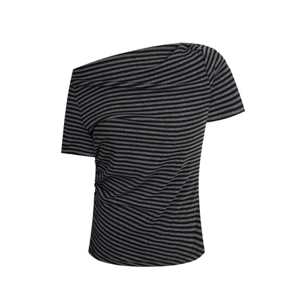 134th Street Tide Premium Sense Women's Tide Stripe Niche Design Short Sleeve Spice Girls Wear More High Short T-Shirts