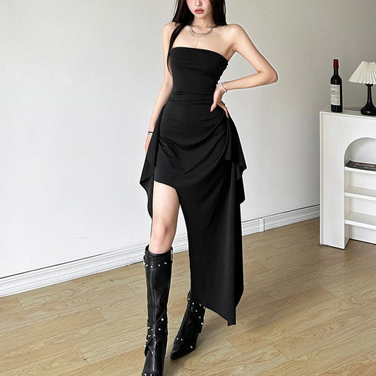 vmtvr party dresses Style Spring New Women's Clothing Slim-Fit Street Fashion off-Neck Tube Top Irregular Skirt Dress