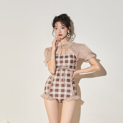 vmtvr harajuku fashion dress to impress Triangle One-Piece Swimsuit Women's Small Chest Belly Covering Slimming New Conservative Fashion Hot Spring Swimsuit