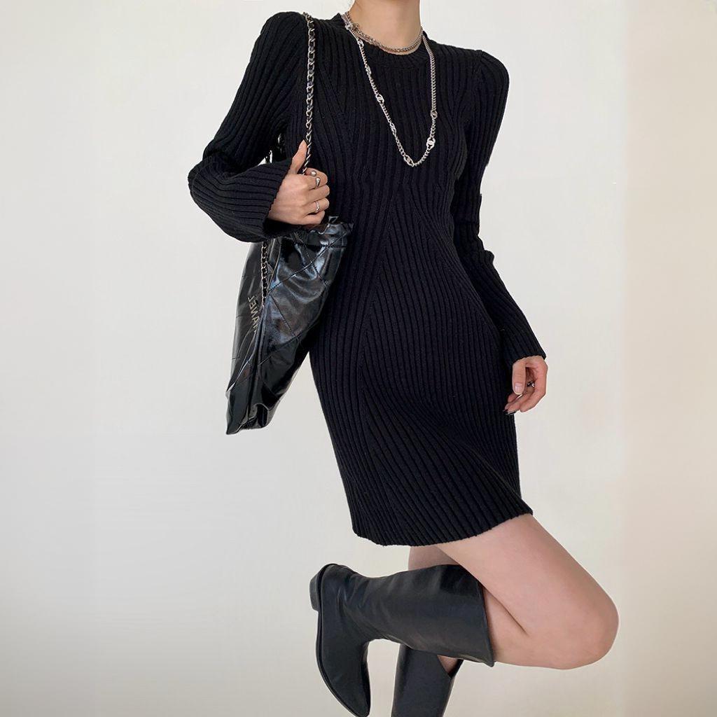 vmtvr fall outfits 2024 Women's Fashion Slim-Fit Knitted Dress Women's Autumn and Winter 2024 Inner Base Flared Sleeve Sweater Dress