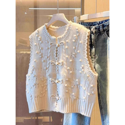 New Chinese style old money style national style knitted sweater vest back women spring and autumn cashmere with small fragrant style versatile vest