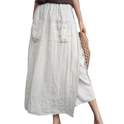 vmtvr 2000s fashion Linen Large Slit Culottes One-Piece Women's Spring and Summer Loose plus Size Casual Cropped Pants Fake Two-Piece Cotton Linen Wide-Leg Pants Skirt