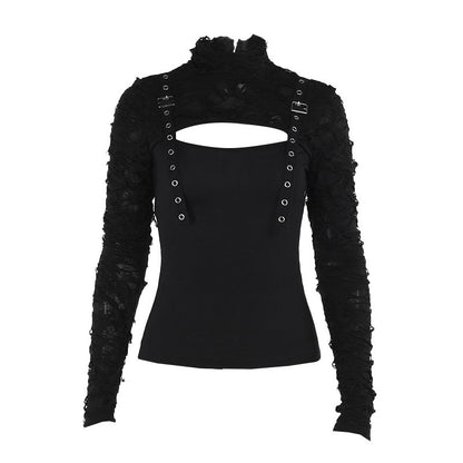 vmtvr skeleton dress to impress Autumn 2024 New Style Personalized Hot Girl All-Match Ripped Fabric Stitching Long-Sleeved Top for Women