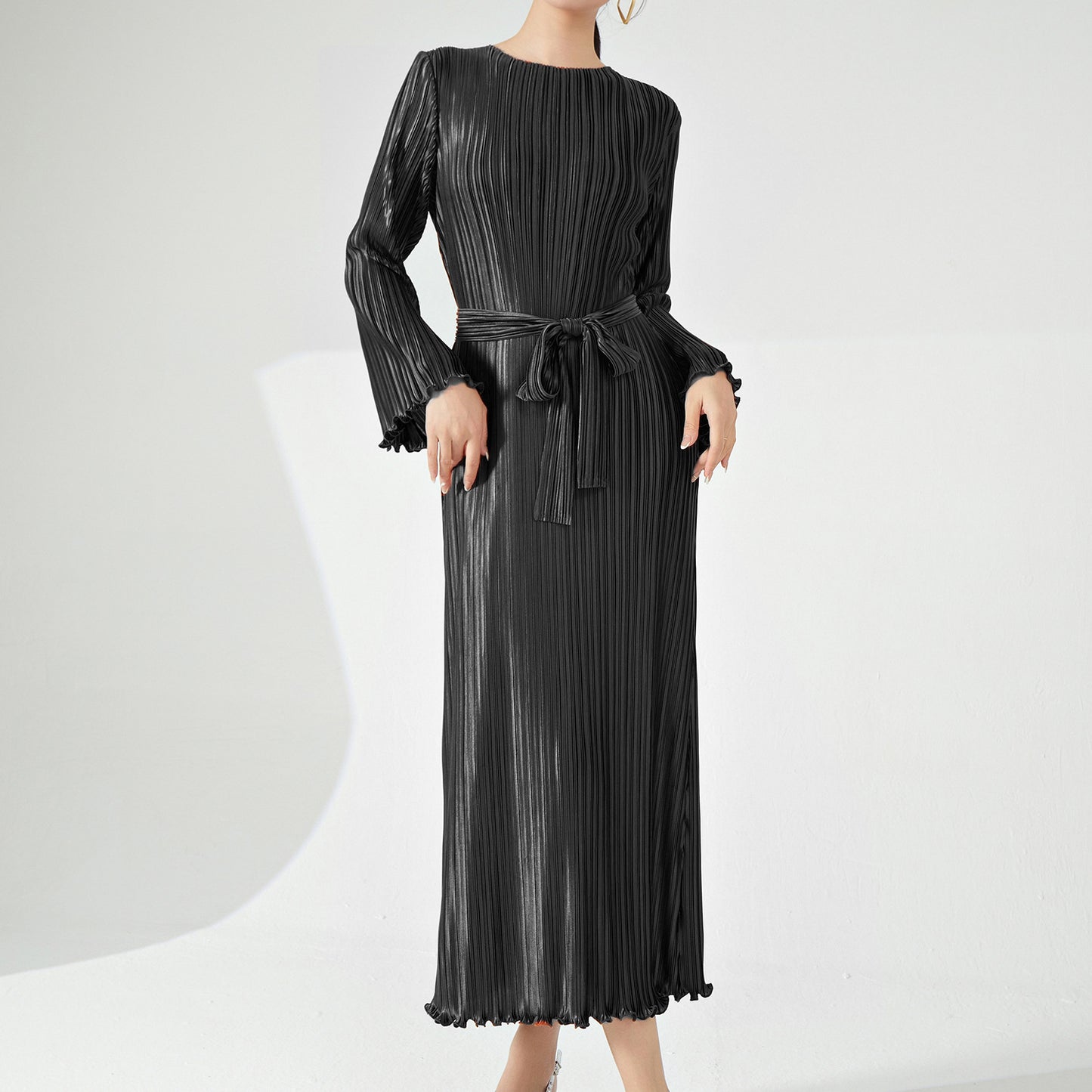 2025 Hot Trade Dress Long Dress Women's High-end Sale Spring and Autumn Long Sleeve Loose Lace-up Temperament Dress Skirt