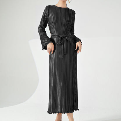2025 Hot Trade Dress Long Dress Women's High-end Sale Spring and Autumn Long Sleeve Loose Lace-up Temperament Dress Skirt