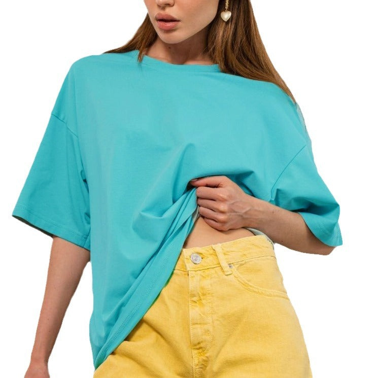 vmtvr 90s fashion 2024 Summer New Women's Solid Color Casual Fashion plus Size Loose round Neck Short Sleeve T-shirt