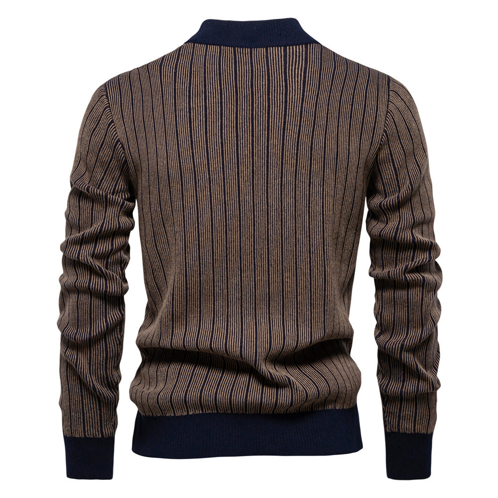 VMTVR 2025 popular autumn and winter new semi-turtleneck slim-fitting striped top fashion New high-quality men's pullover sweater