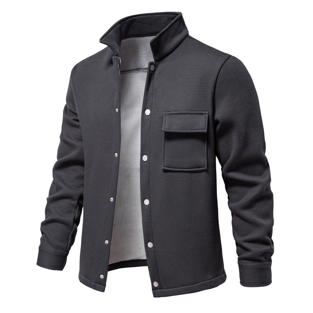 VMTVR 2025 popular autumn and winter new fleece thickened waffle men's lapel cardigan jacket Popular trade pocket coat top men