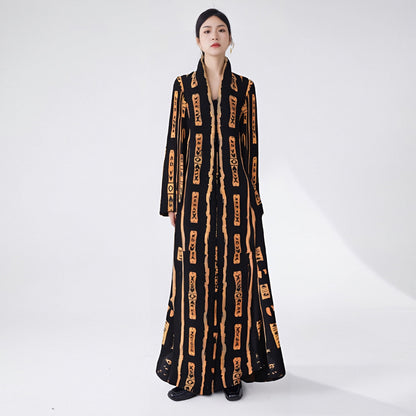 2025 Dubai robe women's new high-end large-size loose-print long-sleeved cardigan trench coat tide