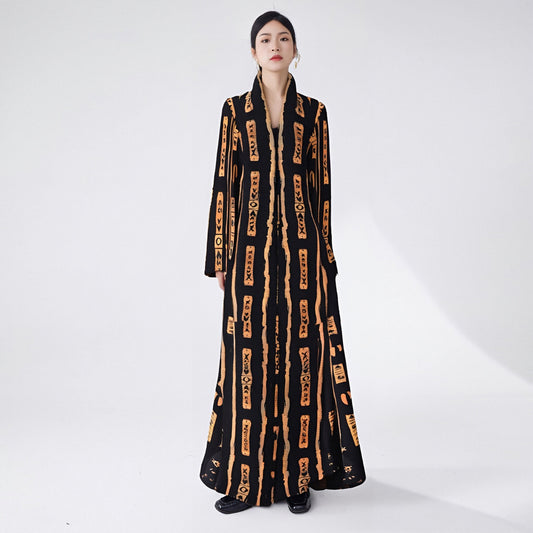 2025 Dubai robe women's new high-end large-size loose-print long-sleeved cardigan trench coat tide