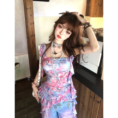 vmtvr 2000s fashion American Retro Rendering Workwear Jeans Women's Summer High Street High Waist Loose Slimming Wide Leg Mopping Pants