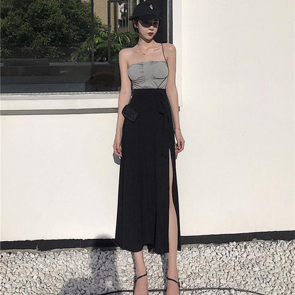 vmtvr fashion outfits Sexy Split High Waist A- line Skirt Mid-Length Online Celebrity Ins Skirt Women's Summer New One-Piece Fairy Skirt