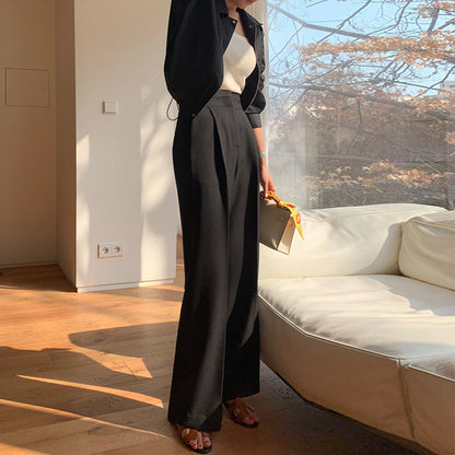 vmtvr work outfits women Gray Wide-Leg Pants Women's Autumn French Slimming Straight Casual Pants 2024 New High Waist Professional Suit Pants