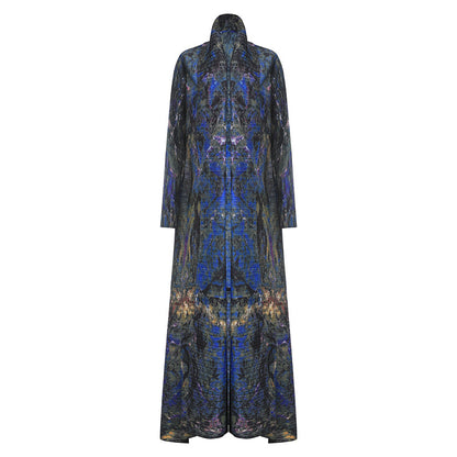 2025 Muslim women's Dubai robe abaya high-end versatile printed lace-up large-size trench coat
