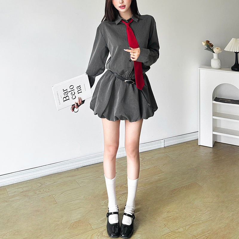 vmtvr group halloween costumes Style 2024 Autumn New Women's Clothing Solid Color Slim High Waist Street Fashion Lapel Long Sleeve Dress