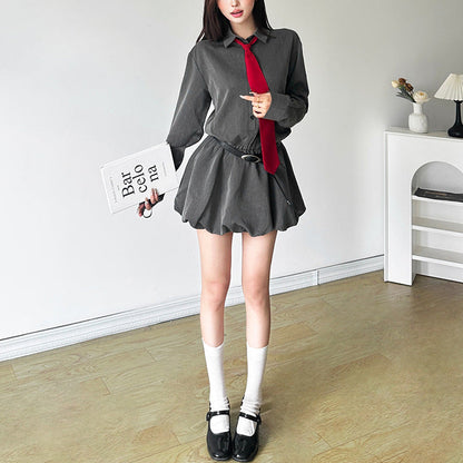 vmtvr group halloween costumes Style 2024 Autumn New Women's Clothing Solid Color Slim High Waist Street Fashion Lapel Long Sleeve Dress