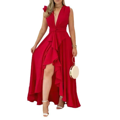 vmtvr ballroom dress to impress Women's New V-neck Sleeveless Slim Fit Large Swing Dress Summer Vacation Dress